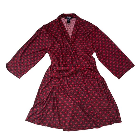 Rene Rofe Red and Black Heart Pattern Silky Robe - Large - Picture 1 of 4